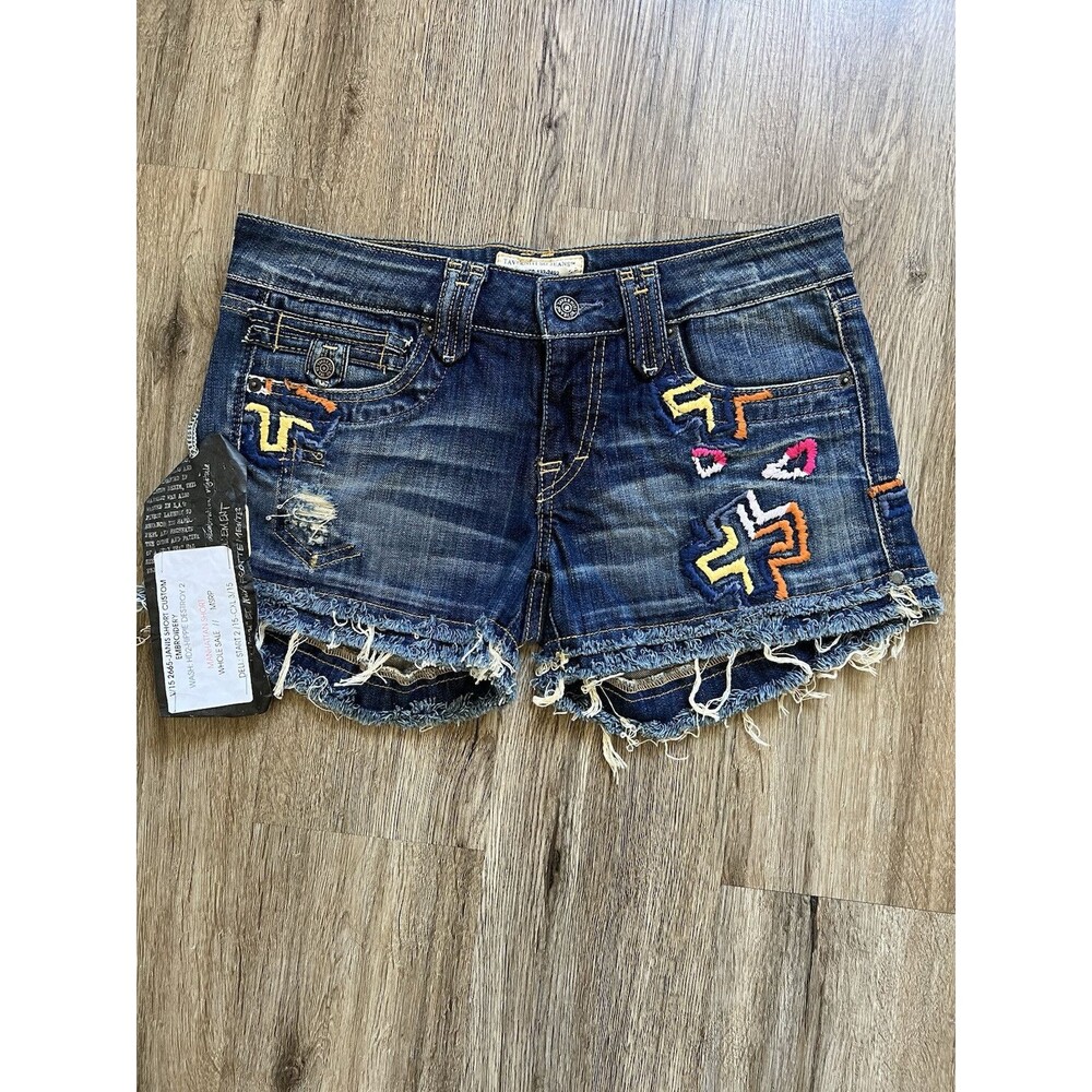 Taverniti So Jeans Women's Blue Jean Shorts with Colorful Embroidery